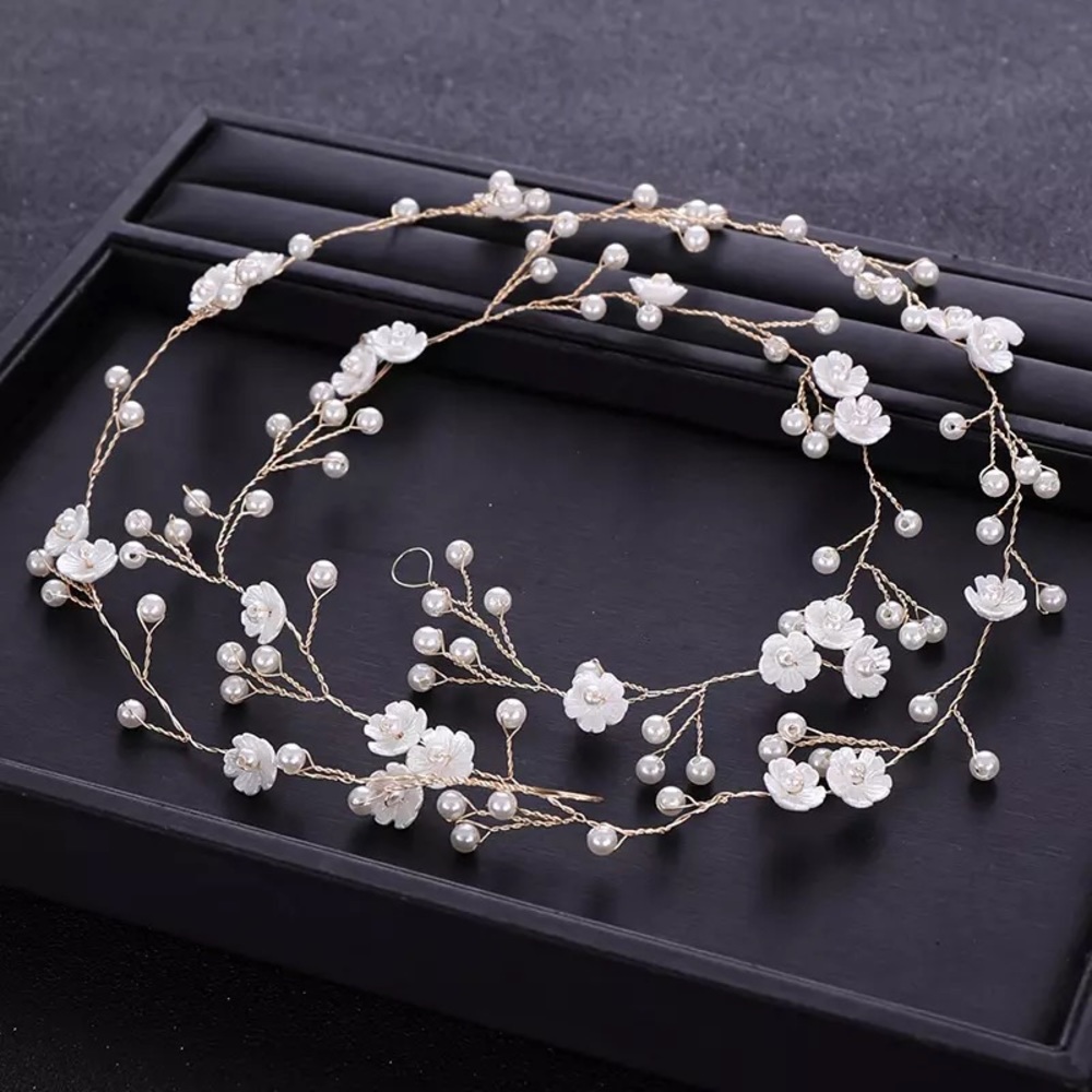 Delicate White Flower and Pearl Vine Headdress - Picture 10 of 15